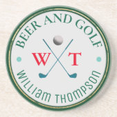 BIER EN GOLFspeler Logo Zandsteen Onderzetter (Voorkant)