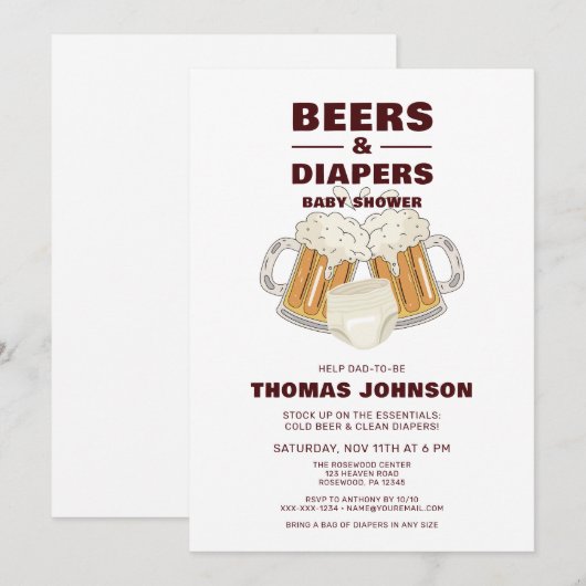 Bier en Luier Baby Shower Feestje Kaart (Voorkant / Achterkant)
