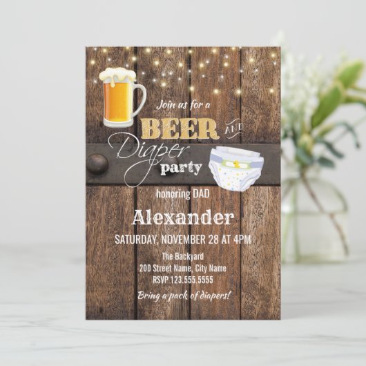 Bier en luier Baby shower Kaart (Staand voorkant)