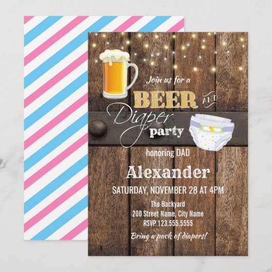 Bier en luier Baby shower Kaart (Voorkant / Achterkant)