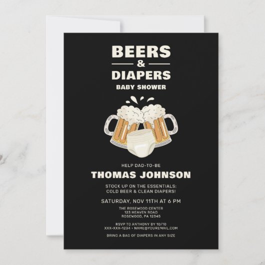Bier en Luier Baby shower Party Kaart (Voorkant)