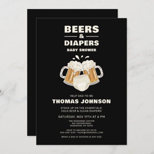 Bier en Luier Baby shower Party Kaart (Voorkant / Achterkant)