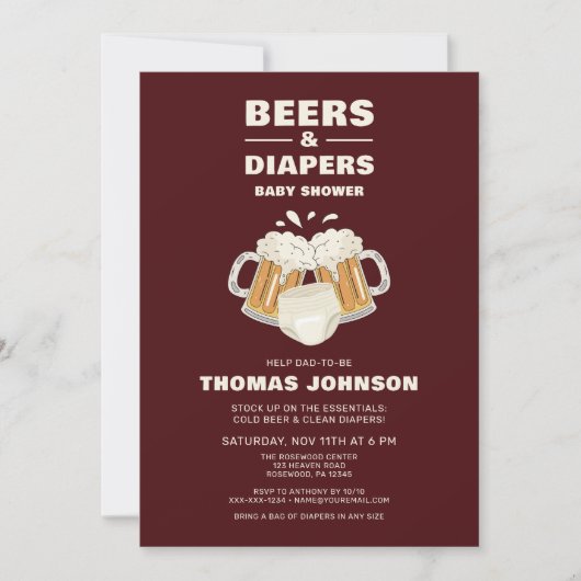 Bier en Luier Baby shower Party Kaart (Voorkant)