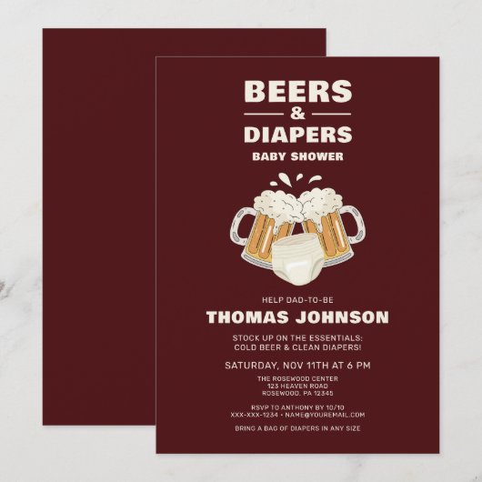 Bier en Luier Baby shower Party Kaart (Voorkant / Achterkant)