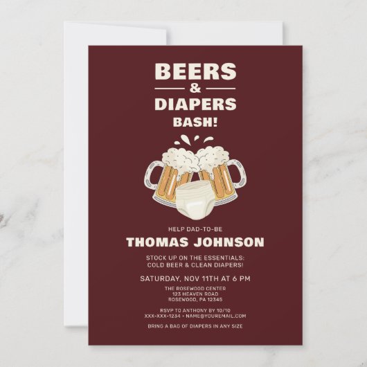 Bier en luier Bash Party Kaart (Voorkant)
