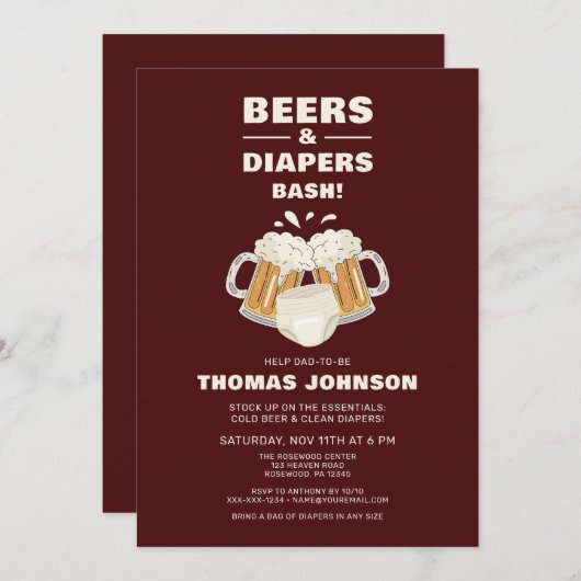 Bier en luier Bash Party Kaart (Voorkant / Achterkant)