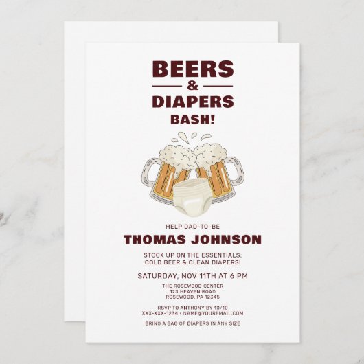 Bier en luier Bash Party Kaart (Voorkant / Achterkant)