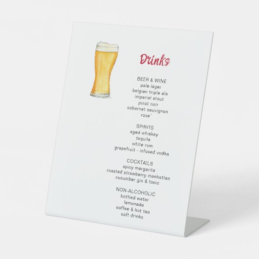 Bier en Pizza Party Drinken Menu Reclamebord Met Voetstuk (Voorkant)
