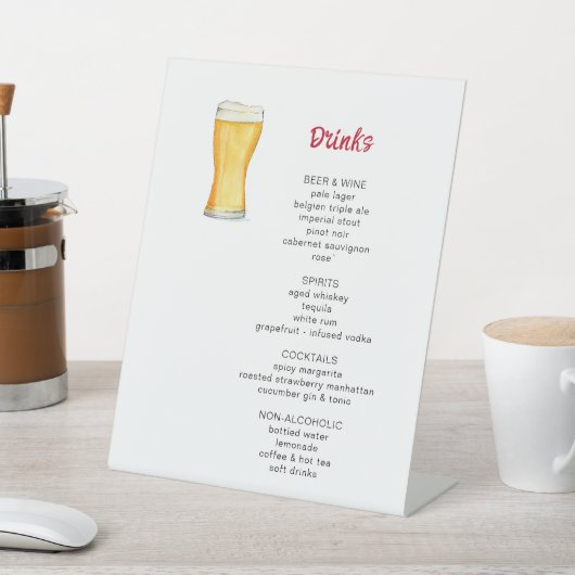 Bier en Pizza Party Drinken Menu Reclamebord Met Voetstuk (Insitu)