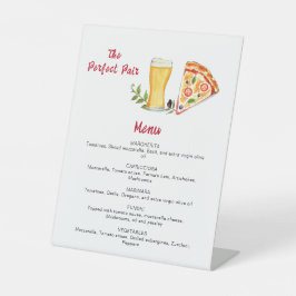 Bier en Pizza Pizza Partij Menu Reclamebord Met Voetstuk