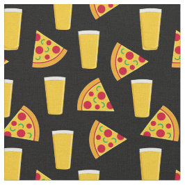Bier en Pizza Voedsel Patroon Zwart Stof