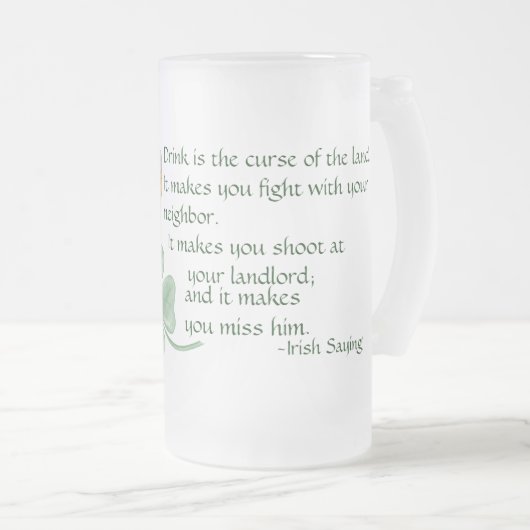 Bier en shamrock/Iers Gezegde Matglas Bierpul (Voorkant rechts)