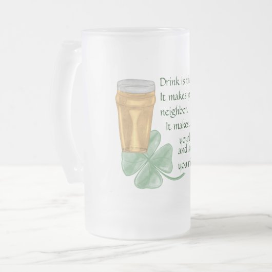 Bier en shamrock/Iers Gezegde Matglas Bierpul (Voorkant links)