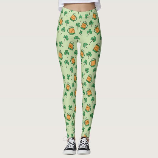 Bier en Shamrock Patroon St Patrick's Day Leggings (Voorkant)