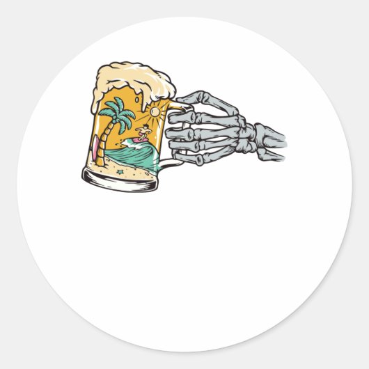 Bier en strand ronde sticker (Voorkant)