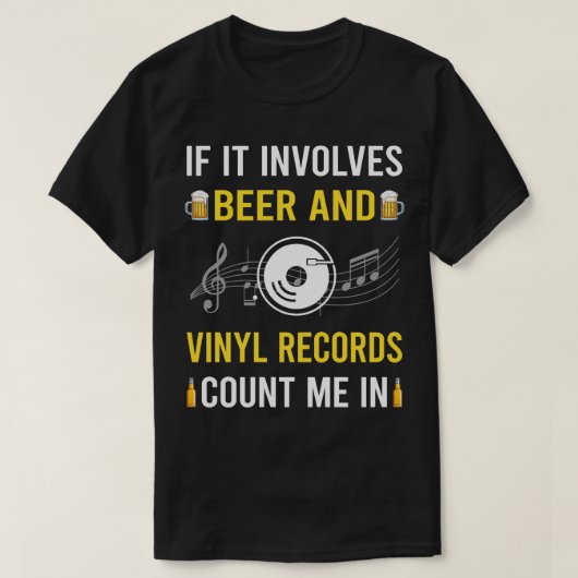 Bier- en vinylplaten t-shirt (Design voorkant)