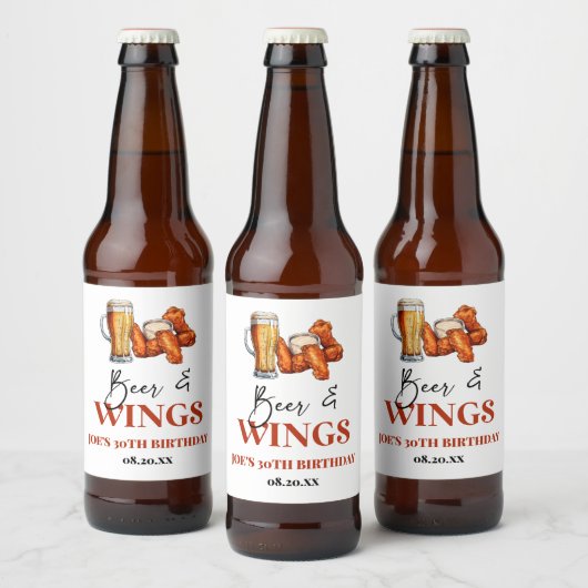 Bier en Vleugels Verjaardagsfeestje Etiket (Flessen)