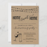 Bier en Wijn Home Sweet Home Funny Housewarming Kaart<br><div class="desc">Home Sweet Home. Door de hand getekende wijn en bierkunstwerken op een wonderbaarlijke rustige kraft achtergrond voor uw humoristische uitnodiging voor de opwarming van de aarde.</div>