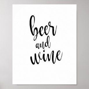 Bier en Wijn Zwart en White 8x10 Wedding Sign Poster