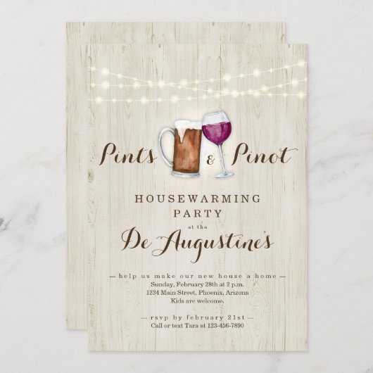 Bier- en wijnverf en Pinot Housewarming Party Kaart (Voorkant / Achterkant)