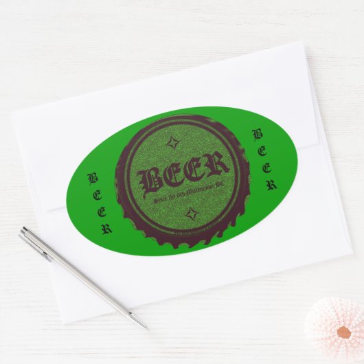 Bier Fles Pet Green Ovale Sticker (Envelop)