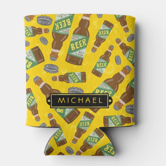 Bier flespatroon met bubbels Retro met naam Blikjeskoeler (Achterkant)