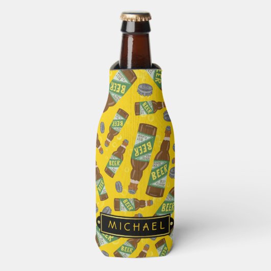 Bier flespatroon met bubbels Retro met naam Flesjeskoeler (Fles Voorkant)