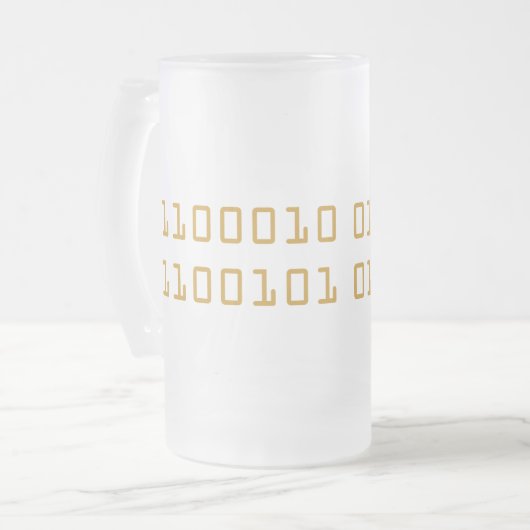 Bier geschreven in binaire code frosted stein matglas bierpul (Voorkant links)