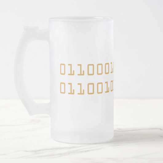 Bier geschreven in binaire code frosted stein matglas bierpul (Links)