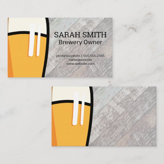 Bier Glas | Houten planken achtergrond Visitekaartje (Voorkant / Achterkant)
