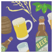 Bier Glass Bottle Hops en Barley Pattern Blue Stof (Close Up)