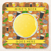 Bier Glass Bottle Hops en Barley Pattern Kartonnen Onderzetters (Voorkant)