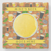 Bier Glass Bottle Hops en Barley Pattern Stenen Onderzetter (Voorkant)