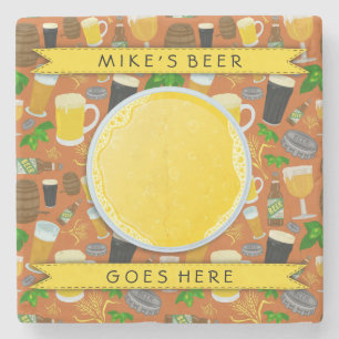 Bier Glass Bottle Hops en Barley Pattern Stenen Onderzetter