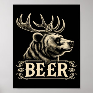 Bier Grappig  Ontwerp Beer met Hertengewei F Poster