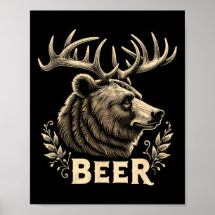 Bier Grappig Ontwerp Beer met Hertengewei F Poster