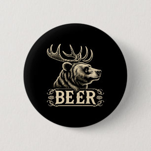 Bier Grappig Ontwerp Beer met Hertengewei F Ronde Button 5,7 Cm