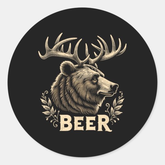 Bier Grappig Ontwerp Beer met Hertengewei F Ronde Sticker (Voorkant)