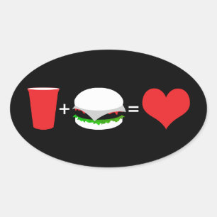 bier + hamburger = liefde ovale sticker