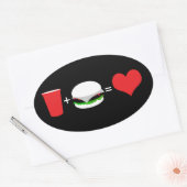 bier + hamburger = liefde ovale sticker (Envelop)