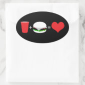 bier + hamburger = liefde ovale sticker (Tas)