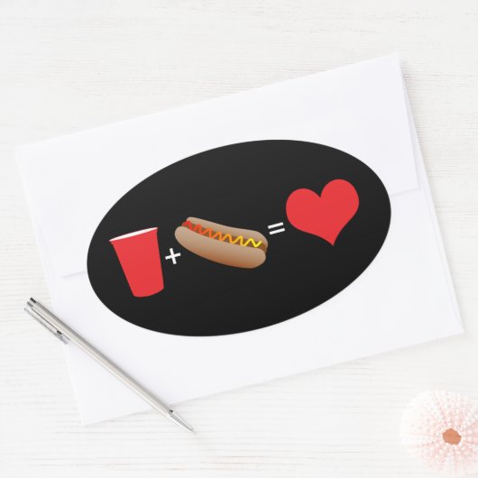 bier + hotdog = liefde ovale sticker (Envelop)