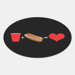 bier + hotdog = liefde ovale sticker