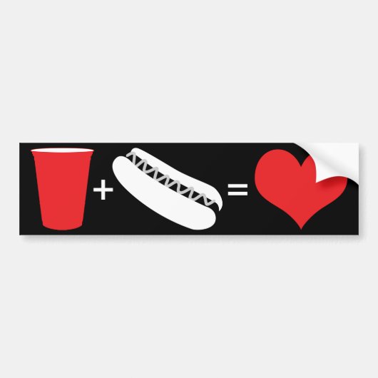 bier + hotdogs = liefde bumpersticker (Voorkant)