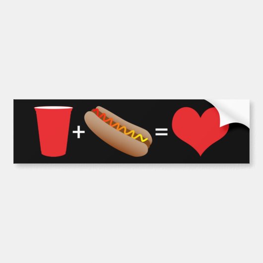 bier + hotdogs = liefde bumpersticker (Voorkant)