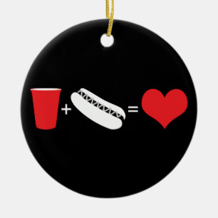 bier + hotdogs = liefde keramisch ornament