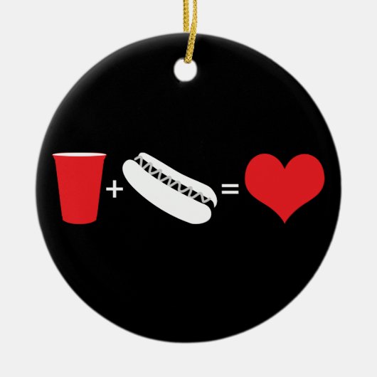 bier + hotdogs = liefde keramisch ornament (Voorkant)