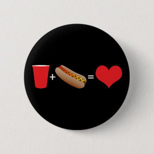 bier + hotdogs = liefde ronde button 5,7 cm