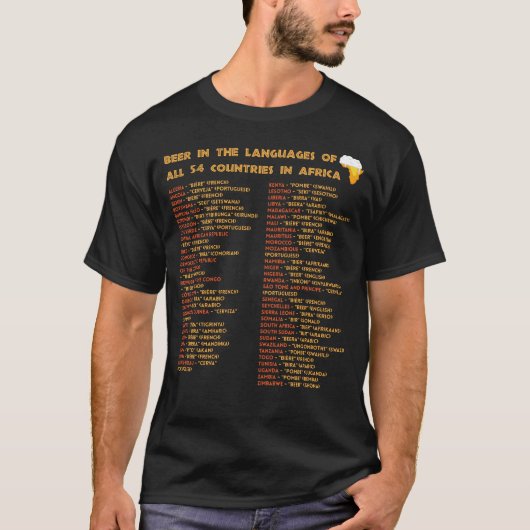 Bier in de talen van alle 54 Afrikaanse landen t T-shirt (Voorkant)