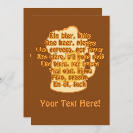 BIER in talen op aangepaste uitnodiging (Voorkant / Achterkant)
